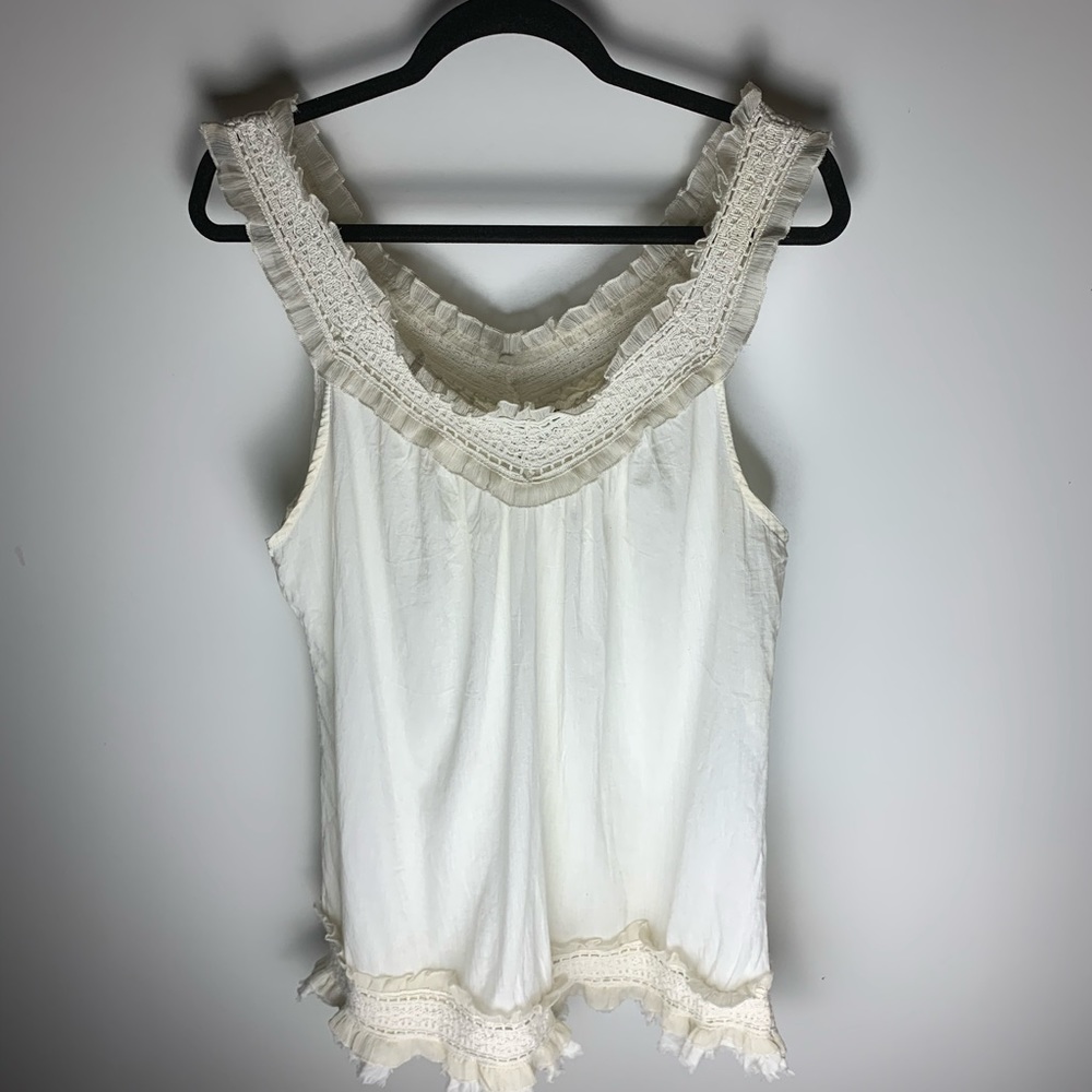 Boho cream tank top off white lace shirt plus size xxl 2X